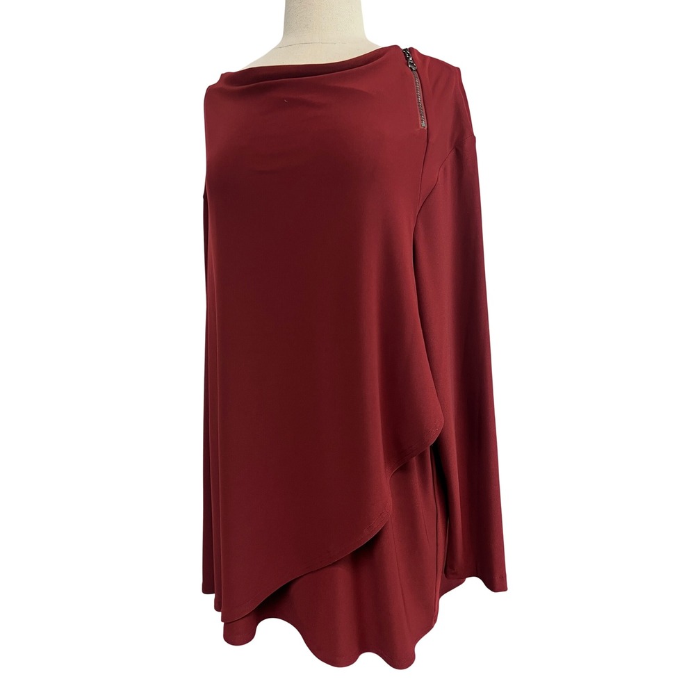 Sympli Tunic Top Womens 18 Red Excellent Draped Zipper Detail Matte Jersey